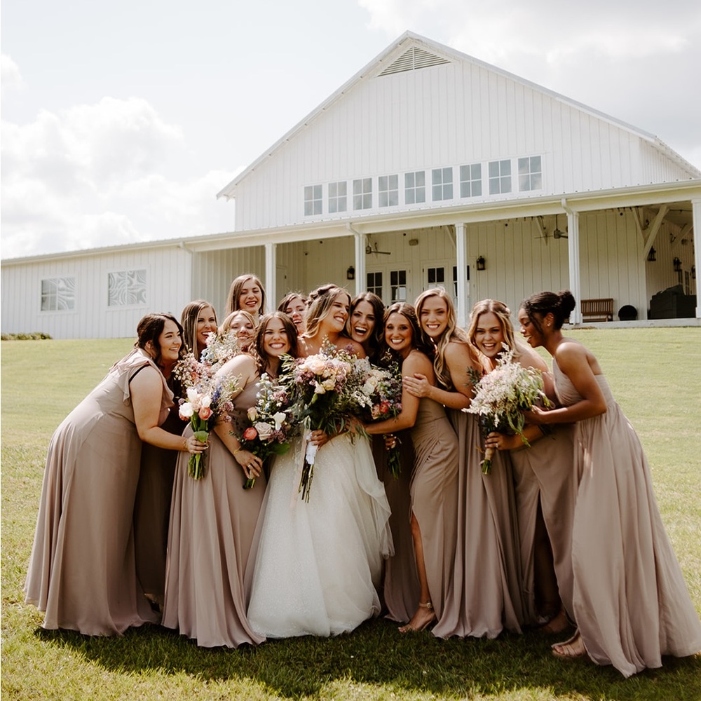 AZAZIE TAUPE CHIFFON LONG DRESS